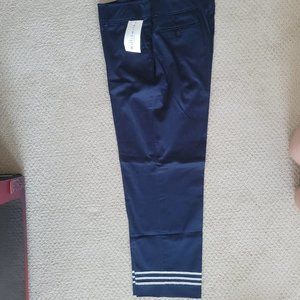 Willi Smith Stretch NOS NWT Petite Pants Size 14 Navy Blue with Silver cord hem